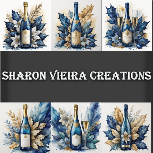 Christmas Champagne Blue and Gold 