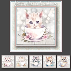 the floral cat and teacup complete Topper Kit
