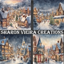 Watercolour Christmas town