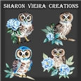 watercolour owls and  blue Peonies