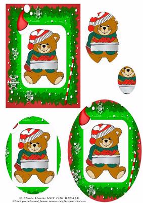 Christmas Bear with Present - Oval Pyramid