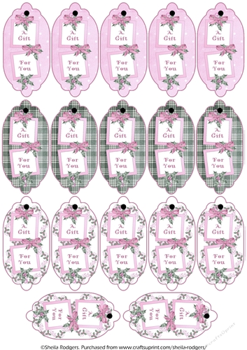 17 Christmas Gift Tags in Pink and Green