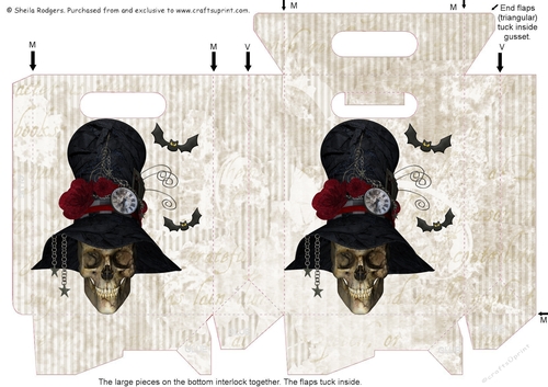 Gusset Sided Gift Bag - Grungy Steampunk Skull Halloween 2