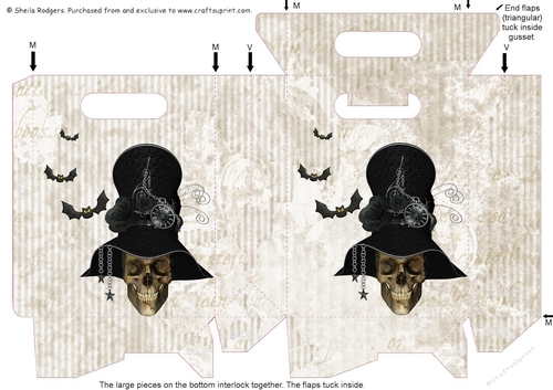 Gusset Sided Gift Bag - Grungy Steampunk Skull Halloween 3