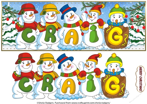 SNOWMEN NAMES LARGE DL - CRAIG