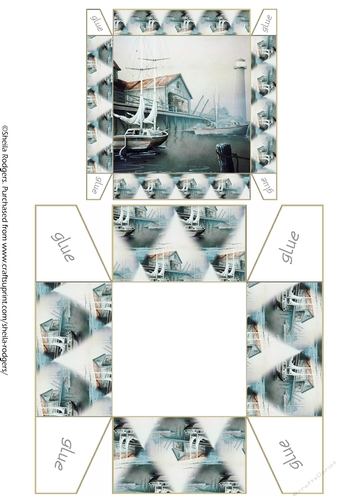 Gift Box - Hand Painted Harbour Scene