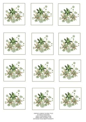 Green Flowers Tea Bag Tiles
