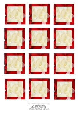 Red and Cream Petal Tea Bag Tiles