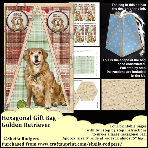 HEXAGONAL GIFT BAG - GOLDEN RETRIEVER DOG