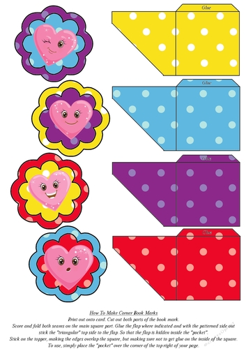 Corner Bookmarks - Set of 4 - Heart Emoticons