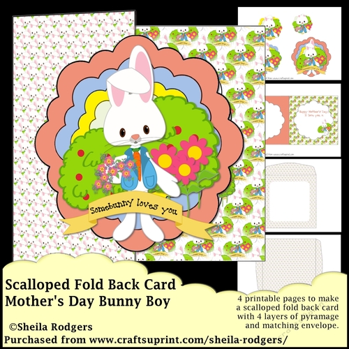 Scalloped Fold Back Card - Mothers Day Bunny Boy