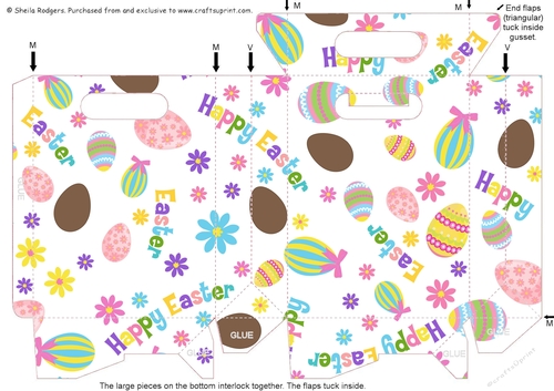 Gusset Sided Gift Bag - Easter Eggs and Flowers