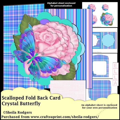 Scalloped Fold Back Card - Crystal Butterfly