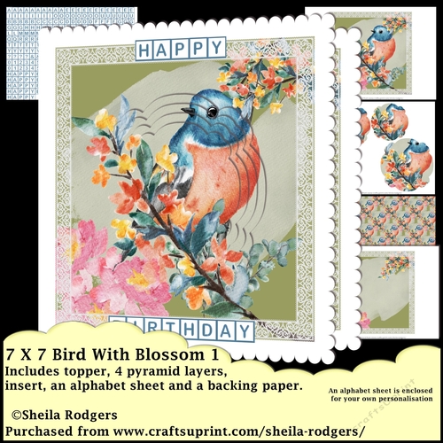 7X7 Bird With Blossom 1