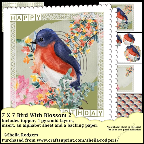 7X7 Bird With Blossom 2