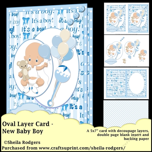 Oval Layer Card - New Baby Boy