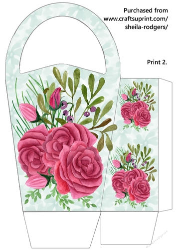 LARGE ROUND TOP GIFT BAG - PINK ROSES