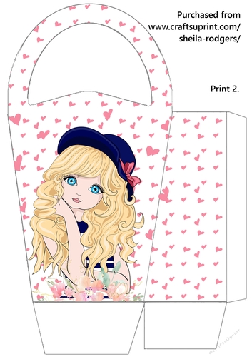 LARGE ROUND TOP GIFT BAG - GIRL IN HAT