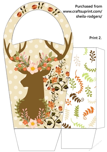 LARGE ROUND TOP GIFT BAG - STAG WITH FLOWERS