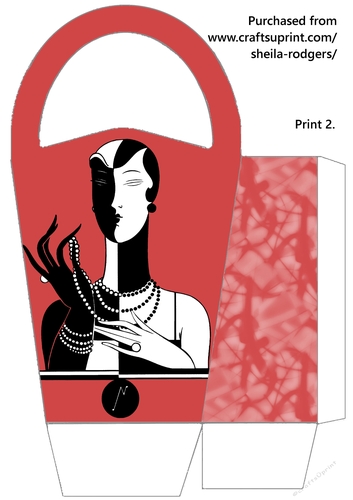 LARGE ROUND TOP GIFT BAG - ART DECO LADY IN PEARLS