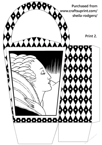 LARGE ROUND TOP GIFT BAG - ART DECO LADY IN COAT