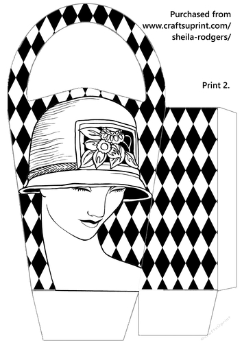 LARGE ROUND TOP GIFT BAG - ART DECO LADY IN HAT