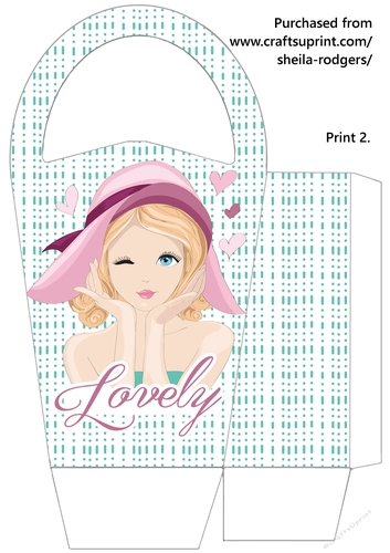 LARGE ROUND TOP GIFT BAG - LOVELY GIRL IN HAT