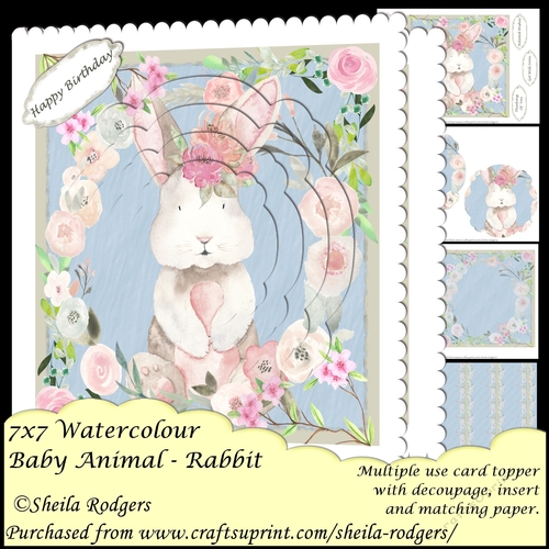 7x7 Watercolour Baby Animal - Rabbit