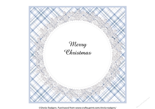 7X7 CHRISTMAS INSERT - BLUE AND WHITE TARTAN AND LACE 1