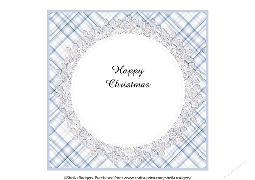 7X7 CHRISTMAS INSERT - BLUE AND WHITE TARTAN AND LACE 2