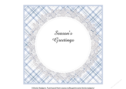 7X7 CHRISTMAS INSERT - BLUE AND WHITE TARTAN AND LACE 3