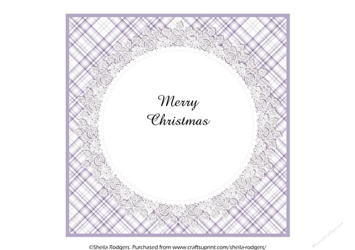 7X7 CHRISTMAS INSERT - PURPLE AND WHITE TARTAN AND LACE 1
