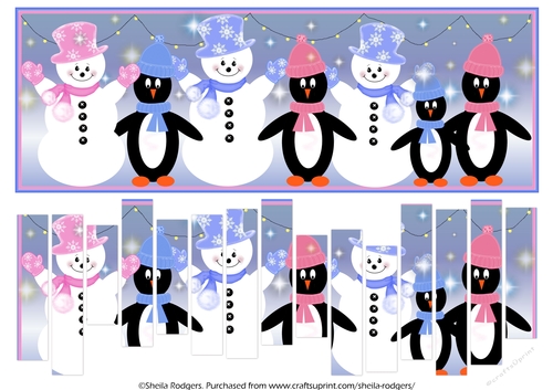 SLAT CARD - SNOWMEN AND PENGUINS