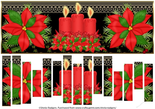 SLAT CARD - POINSETTIA AND CANDLES