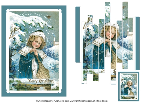 SLAT CARD - CHRISTMAS GIRL IN BLUE