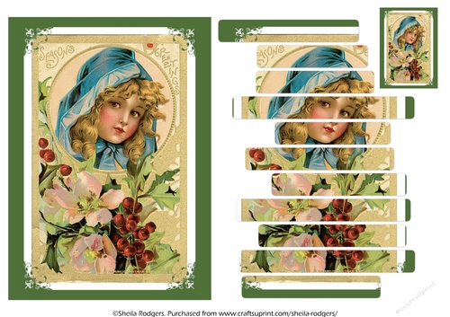 SLAT CARD - CHRISTMAS GIRL WITH HOLLY