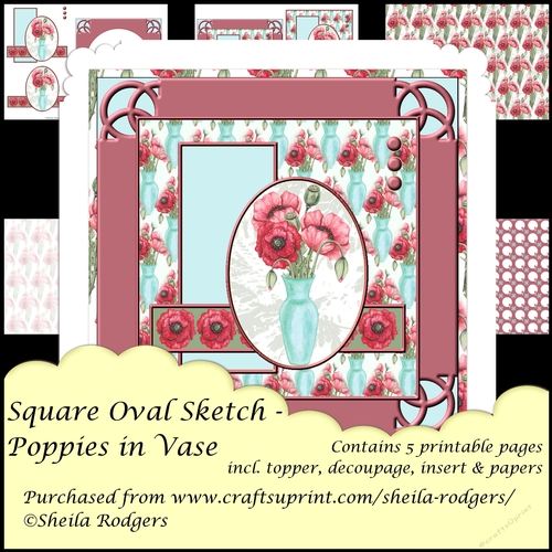 Square Oval Sketch - Poppies in Vase