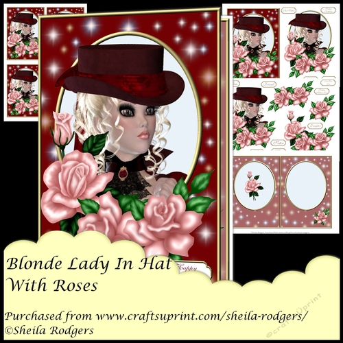 BLONDE LADY IN HAT WITH ROSES
