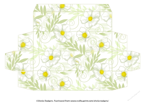 LONG GIFT BOX - WHITE AND GREEN FLORAL