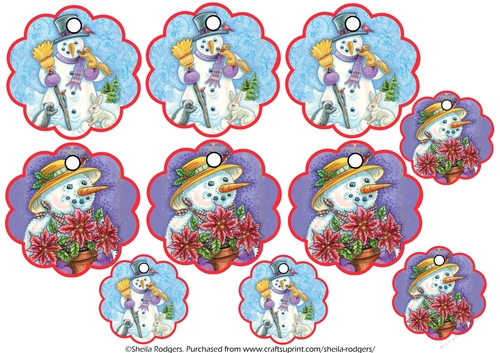 10 Scalloped Snowmen Gift Tags