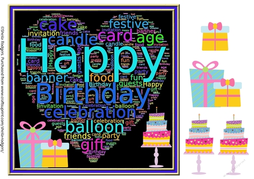 WORD HEART - HAPPY BIRTHDAY