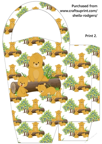 LARGE ROUND TOP GIFT BAG - BEAR FAMILY