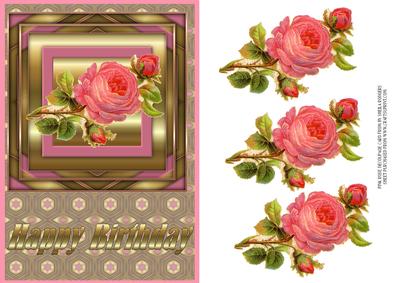 Pink Rose Decoupage Card Front