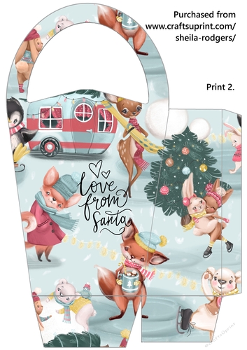 LARGE ROUND TOP GIFT BAG - LOVE SANTA ANIMALS