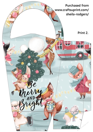 LARGE ROUND TOP GIFT BAG - MERRY AND BRIGHT ANIMALS