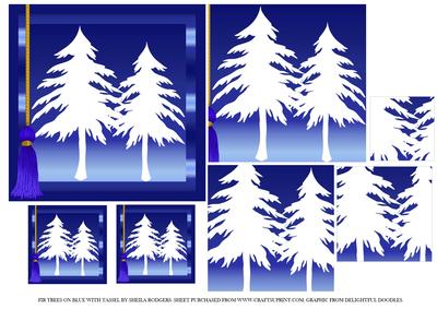 Fir Trees on Blue with Tassel