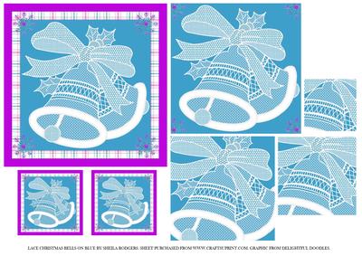 Lace Christmas Bells on Blue