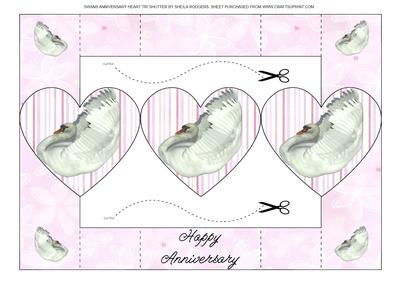 Swans Anniversary Heart Tri Shutter Card