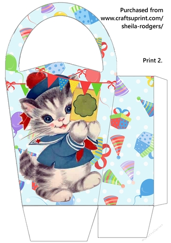 LARGE ROUND TOP GIFT BAG - SAILOR KITTEN