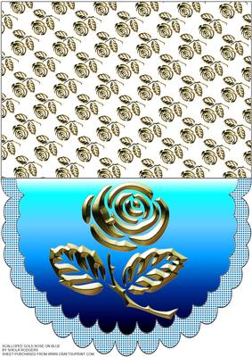 Scalloped Gold Rose on Blue